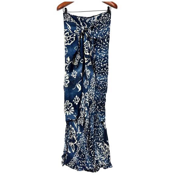 MESMERIZE Women's Silky Boho Batik Print Faux Wrap Tie Front Maxi Skirt | Size L - Picture 1 of 10